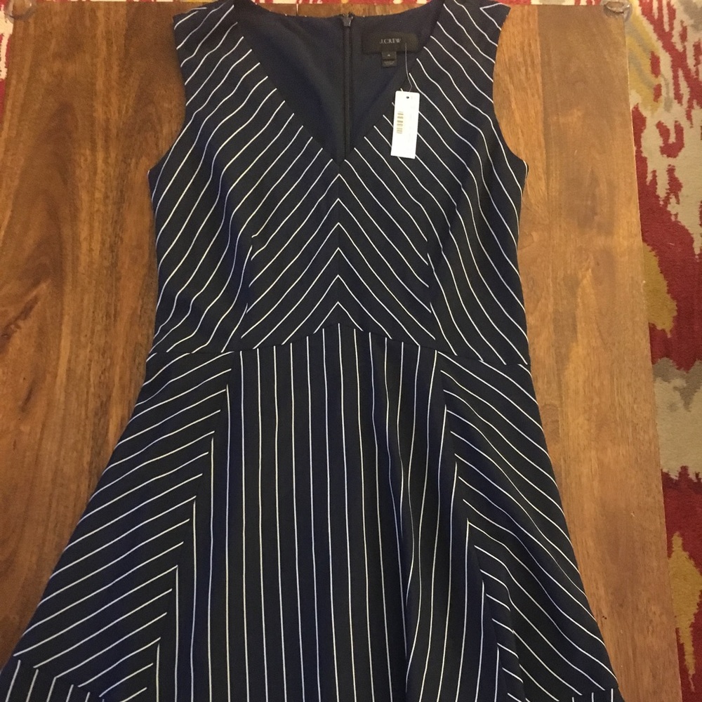 JCrew Sleeveless Flounce Dress in Pinstripe